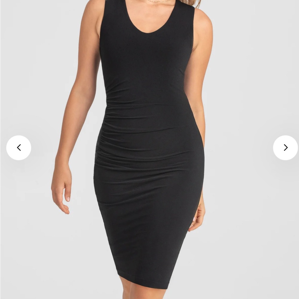 Honeylove Black Ruched Bodycon Midi Dress